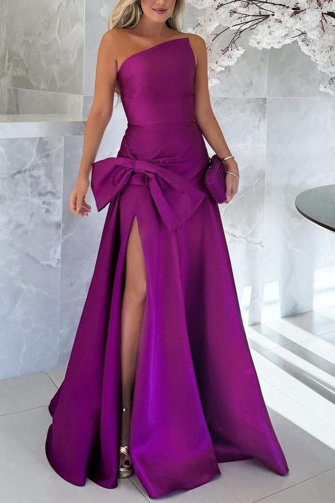 One Shoulder Sleeveless A Line Long Mother of the Bride Dress with Side Split