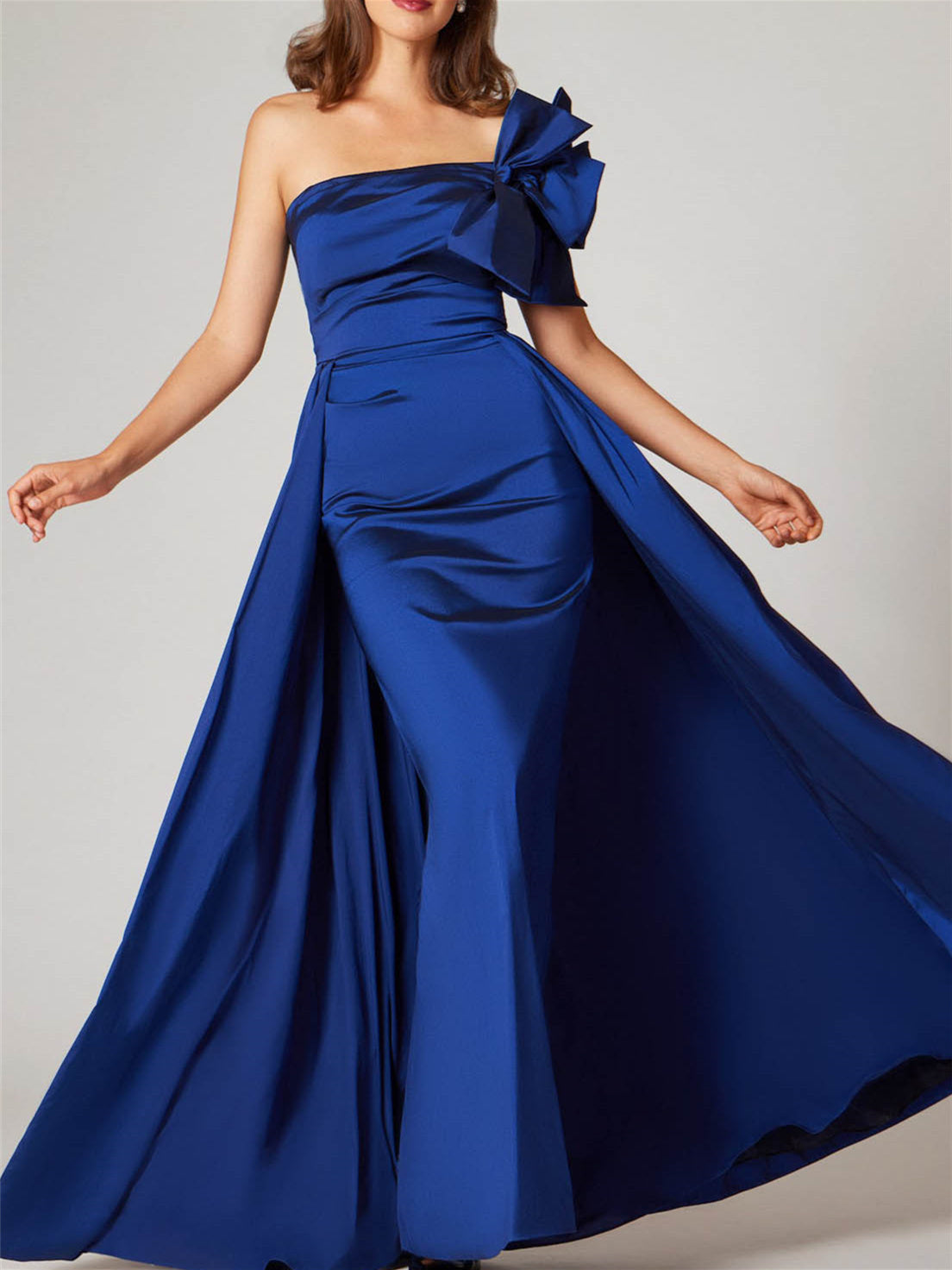 One Shoulder Sleeveless A Line Gown with Bow(s) for the Mother of the Bride