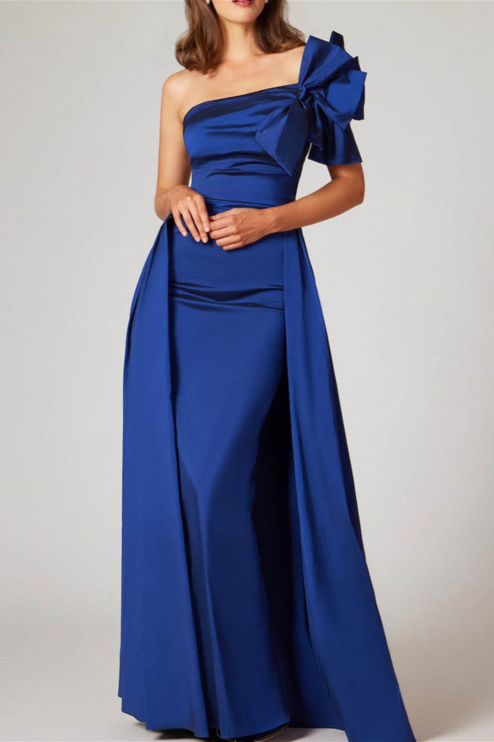 One Shoulder Sleeveless A Line Gown with Bow(s) for the Mother of the Bride