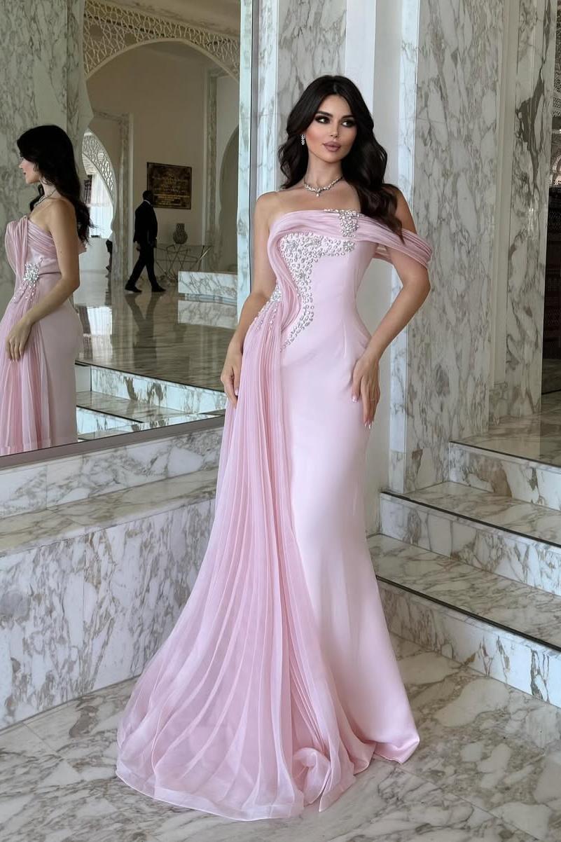 One Shoulder Sleeveless Long Mermaid Evening Formal Dress With Beadings