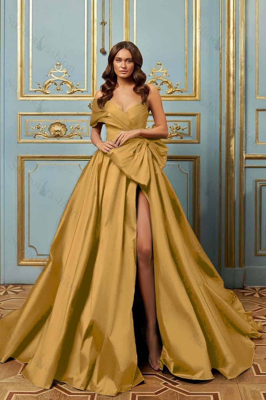 One Shoulder Sleeveless Long Split Evening Formal Dress With Pleated Bowknot