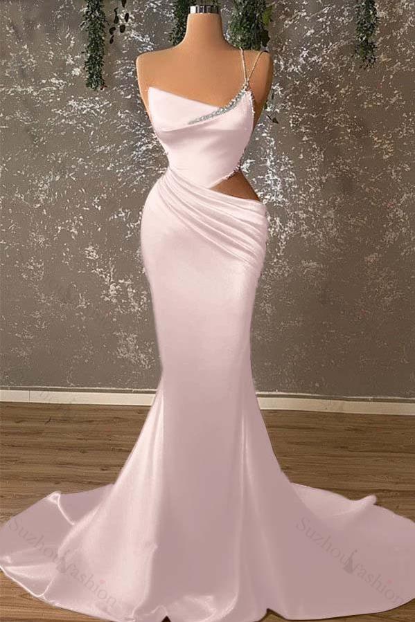 One Shoulder Sleeveless Mermaid Evening Formal Dress With Beading Pleated
