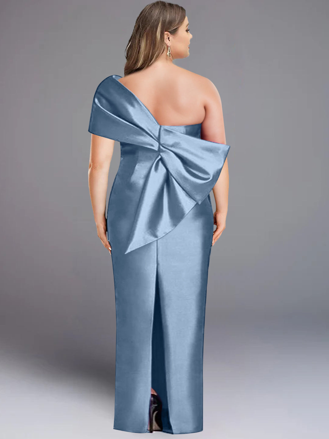 One Shoulder Sleeveless Plus Size Long Sheath Dress with Bowknot for Mother of the Bride