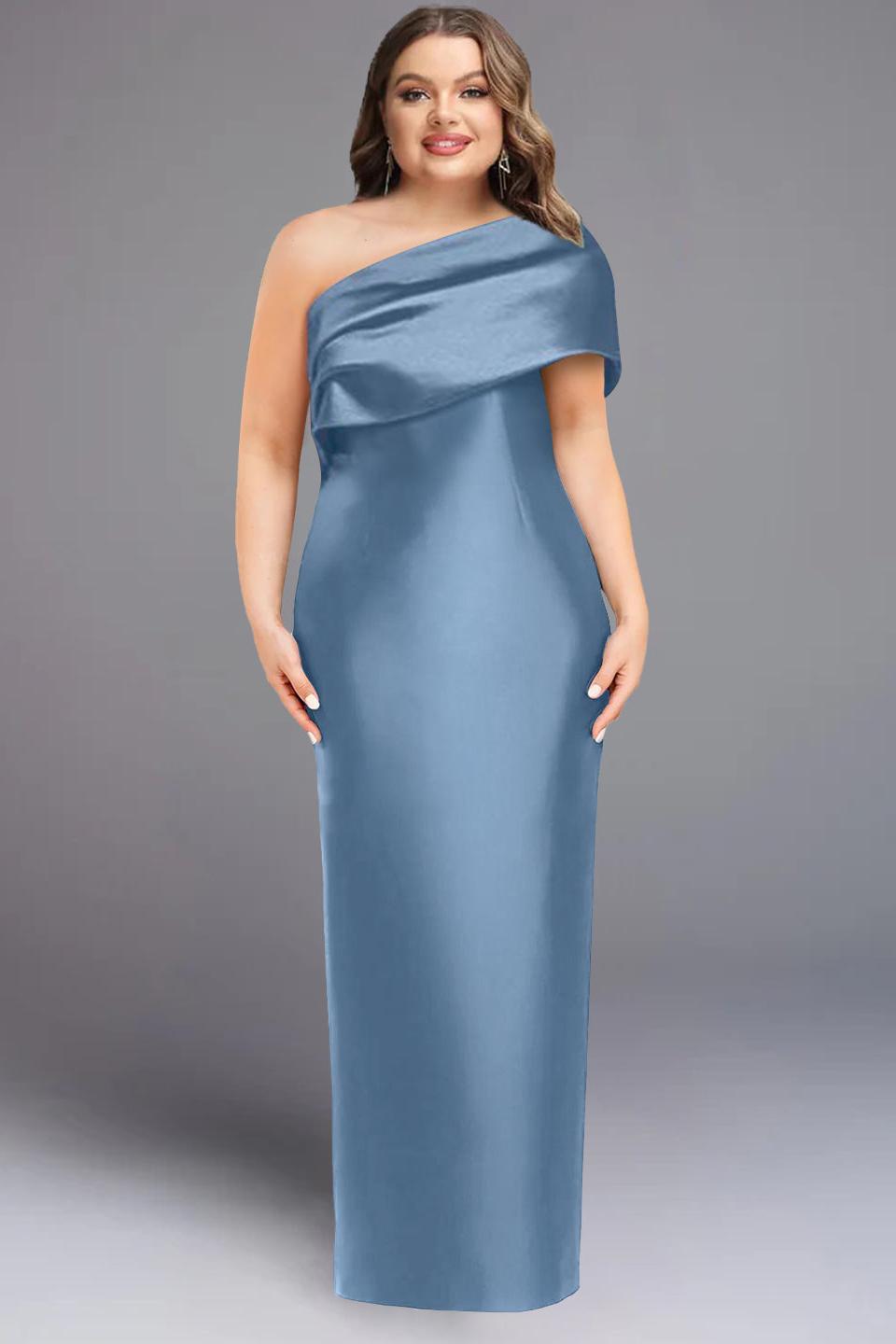 One Shoulder Sleeveless Plus Size Long Sheath Dress with Bowknot for Mother of the Bride