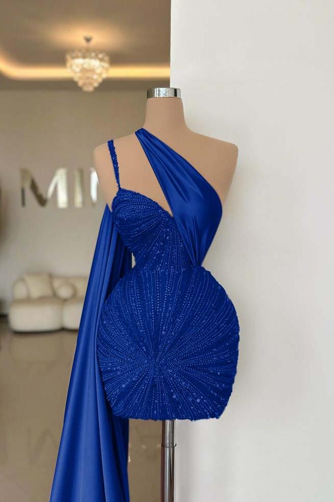 One Shoulder Sleeveless Short Homecoming Dress With Beading