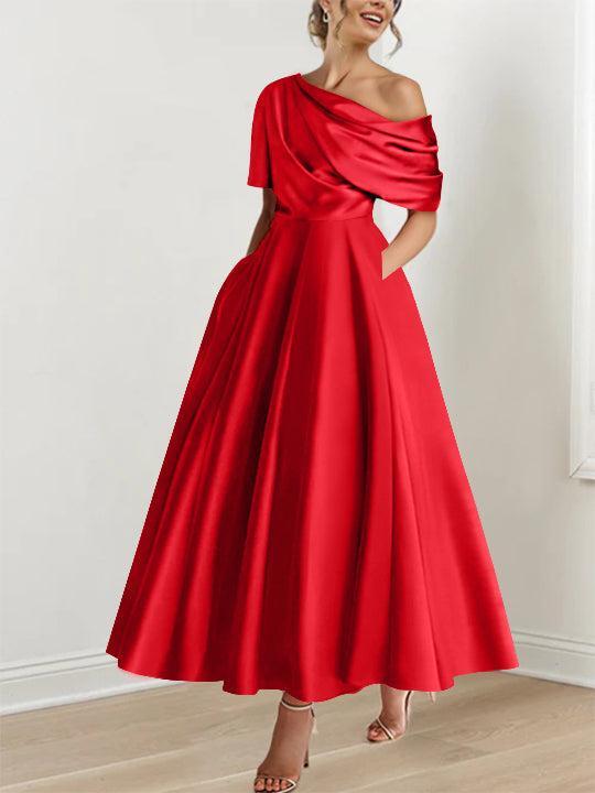 One shoulder A line Dress with Ruffles for the Mother of the Bride