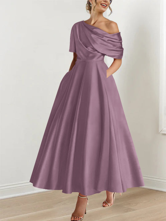 One shoulder A line Dress with Ruffles for the Mother of the Bride