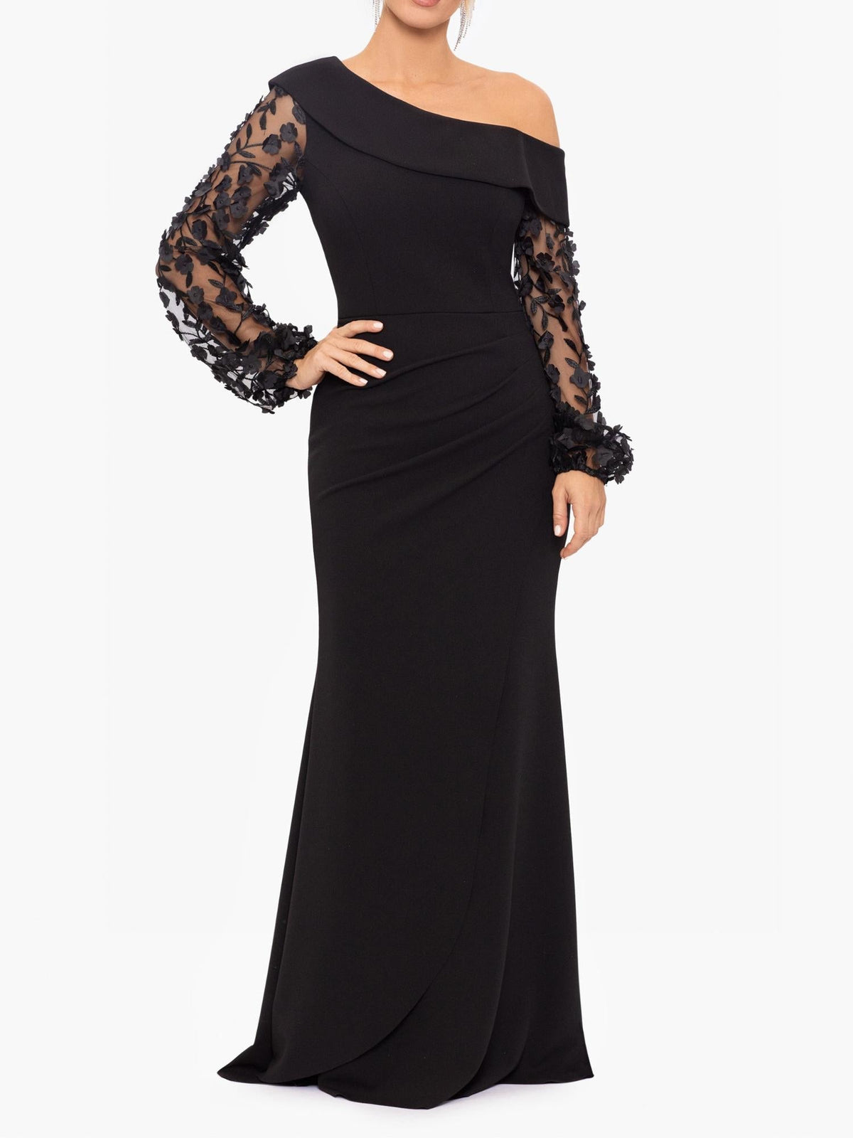 One shoulder Trumpet Mermaid Long Mother of the Bride & Groom Dress with Applique