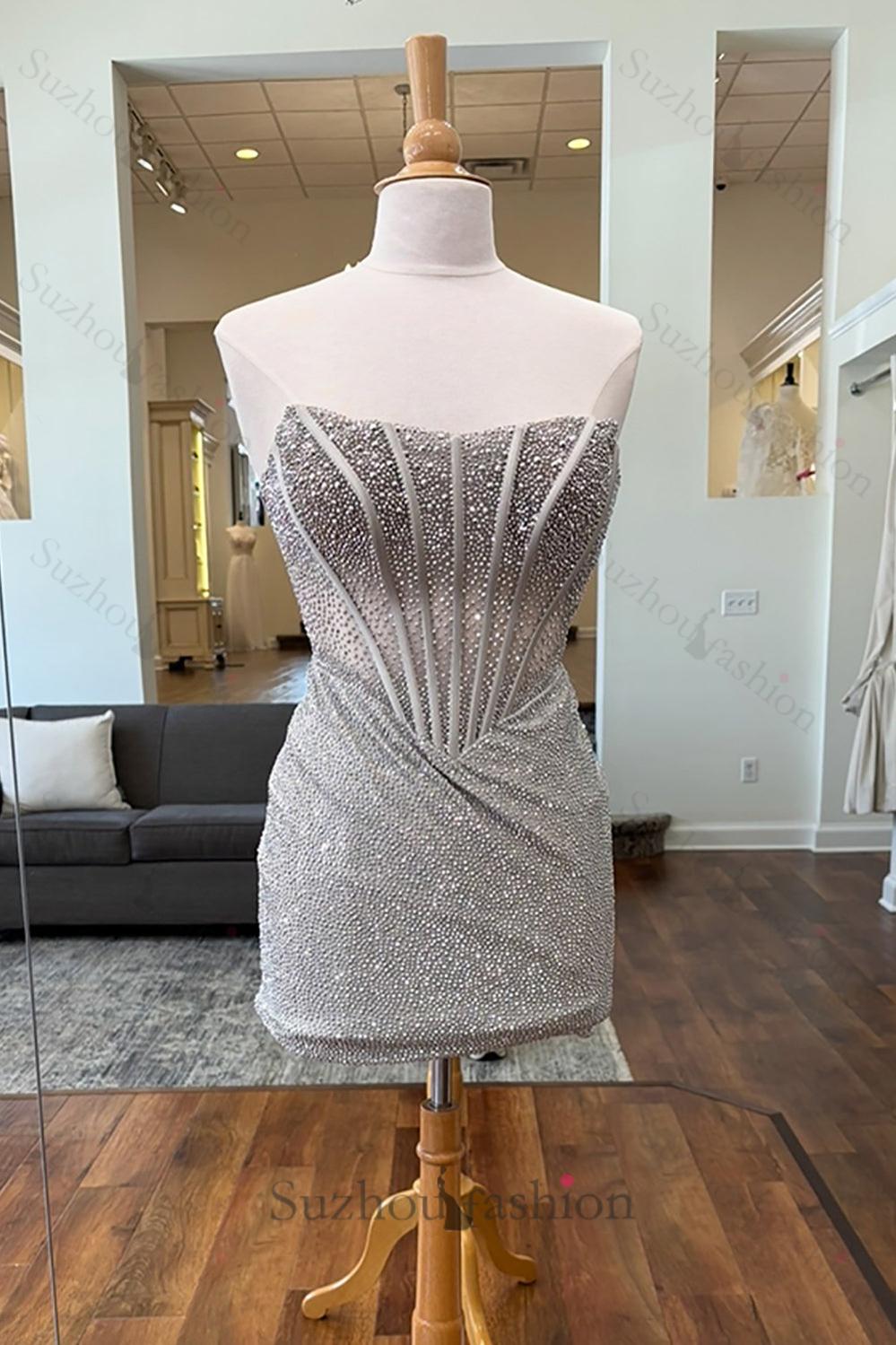 Orange Corset Tight Homecoming Dresses Beaded Strapless Short Cocktail Dresses