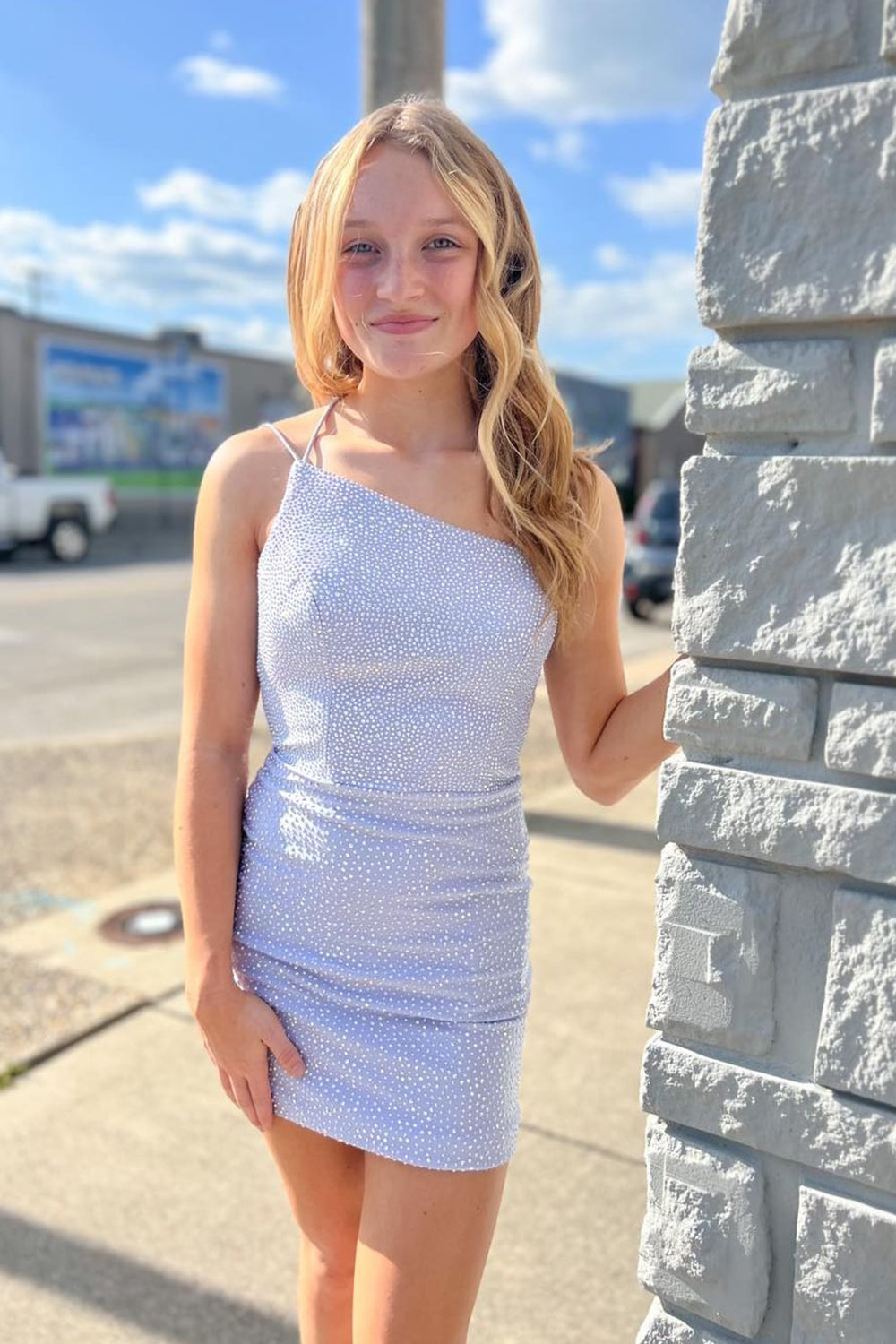 Orange Homecoming Dresses Beaded One Shoulder Sequin Tight Prom Dress
