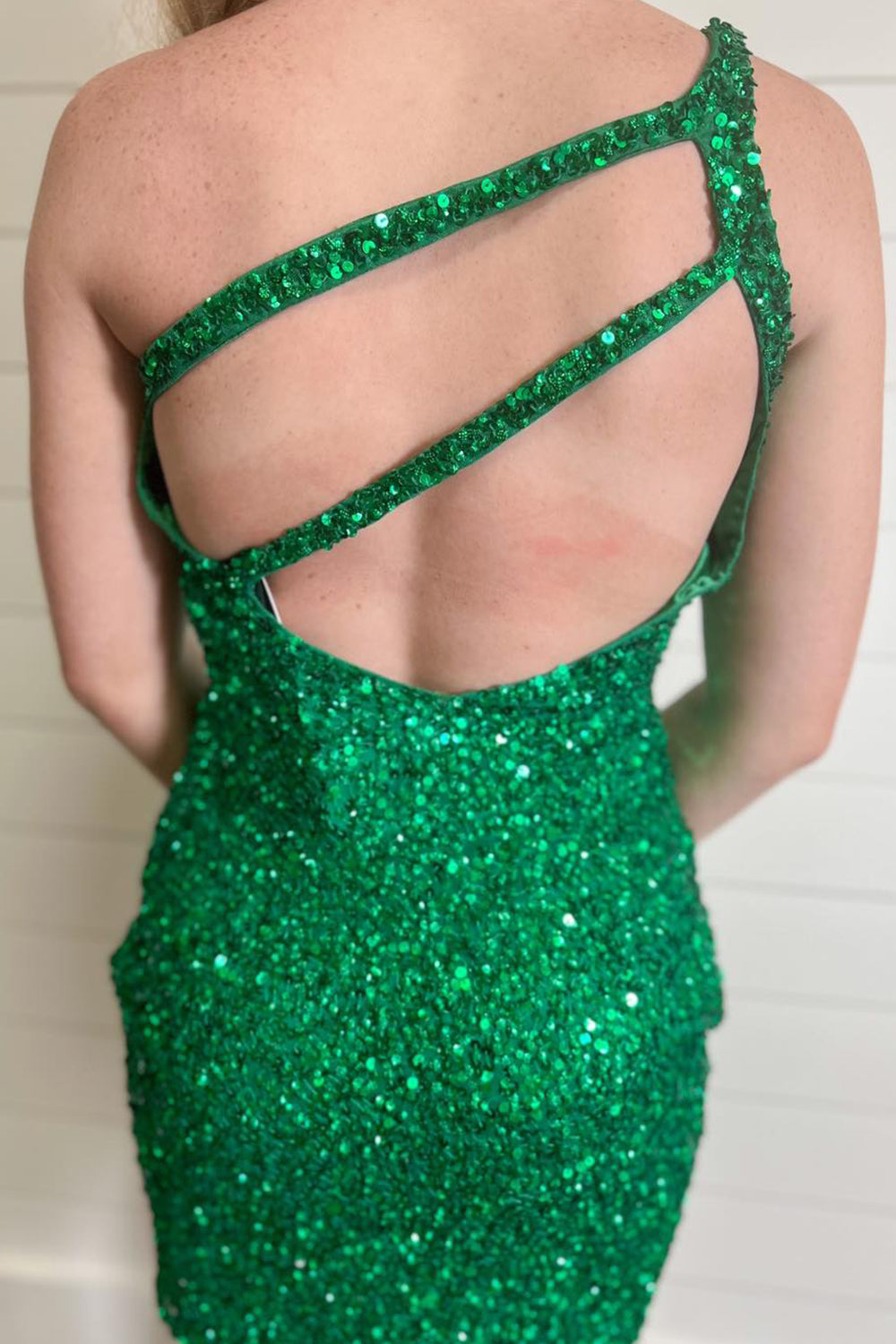 Orange Homecoming Dresses Open Back One Shoulder Sequin Tight Prom Dress