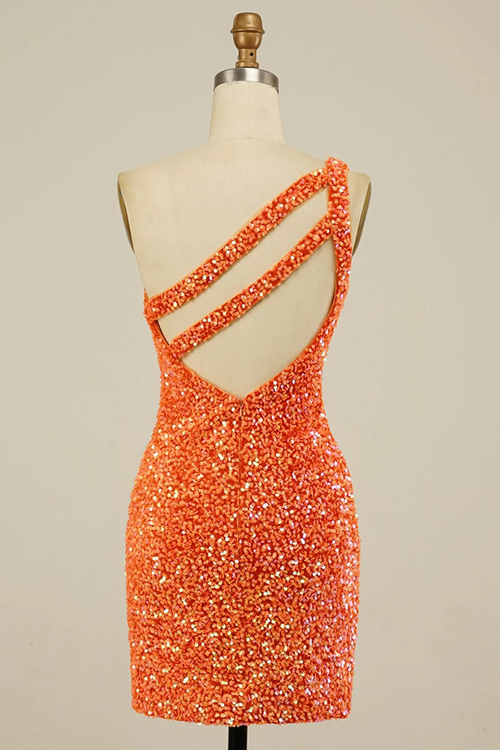 Orange Homecoming Dresses Open Back One Shoulder Sequin Tight Prom Dress