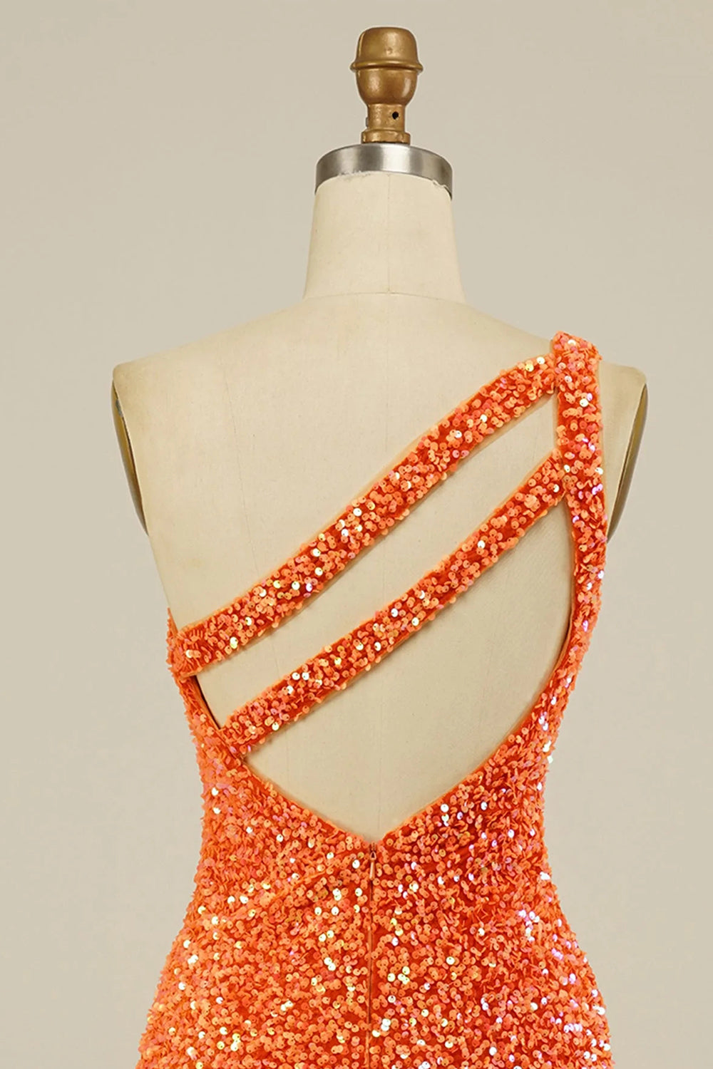 Orange Homecoming Dresses Open Back One Shoulder Sequin Tight Prom Dress