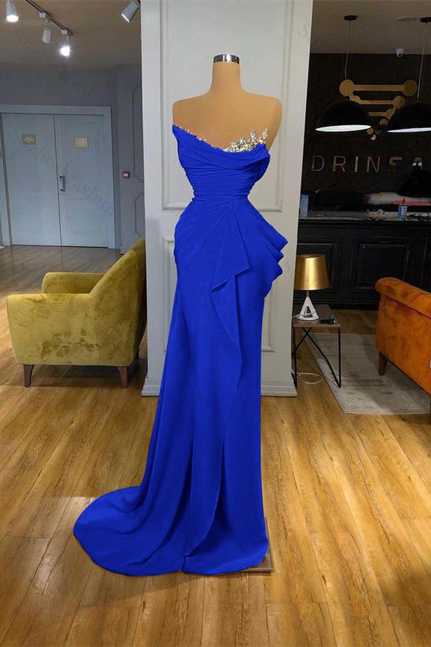 Orange Prom Dress Sequined Mermaid Online Strapless Pleated Evening Formal Dress
