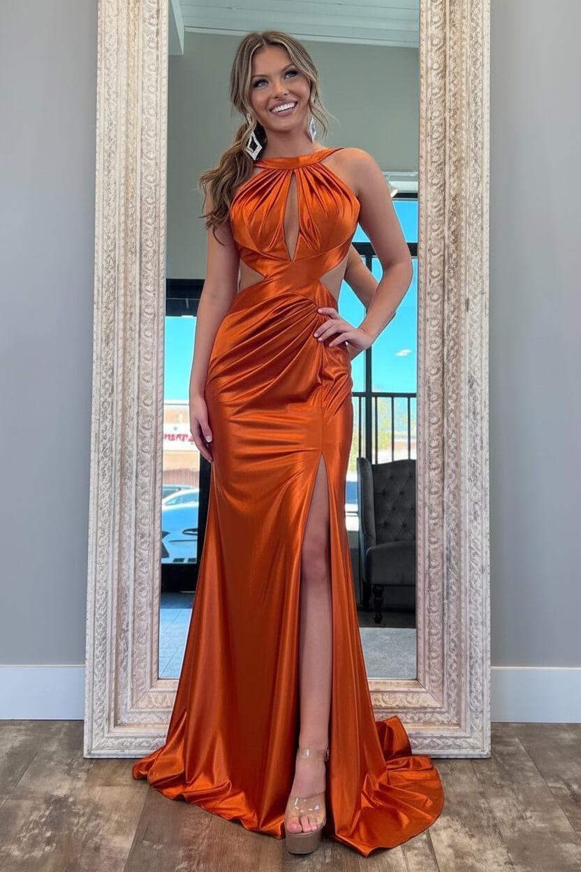 Suzhoufashion Stylish Fuchsia Metallic Mermaid Prom Dress With Slit And Open Back Formal Evening Gown