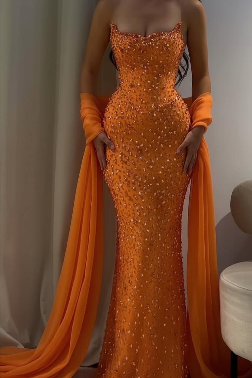 Strapless Sleeveless Long Mermaid Evening Formal Dress With Beading