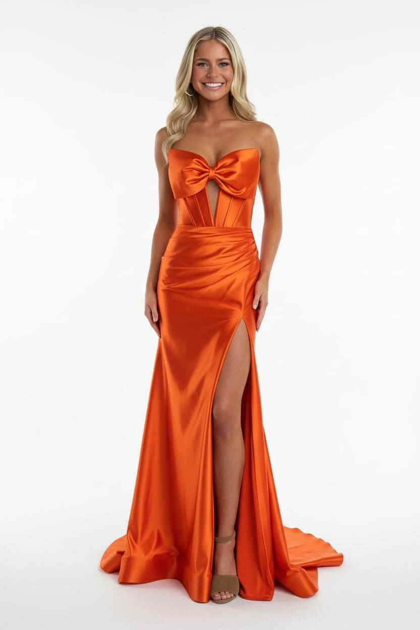 Corset Red Prom Dress Satin Sweetheart Formal Dress With Slit