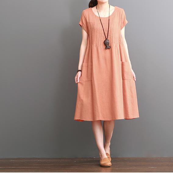 Orange cotton dresses summer short sleeve maxi dress
