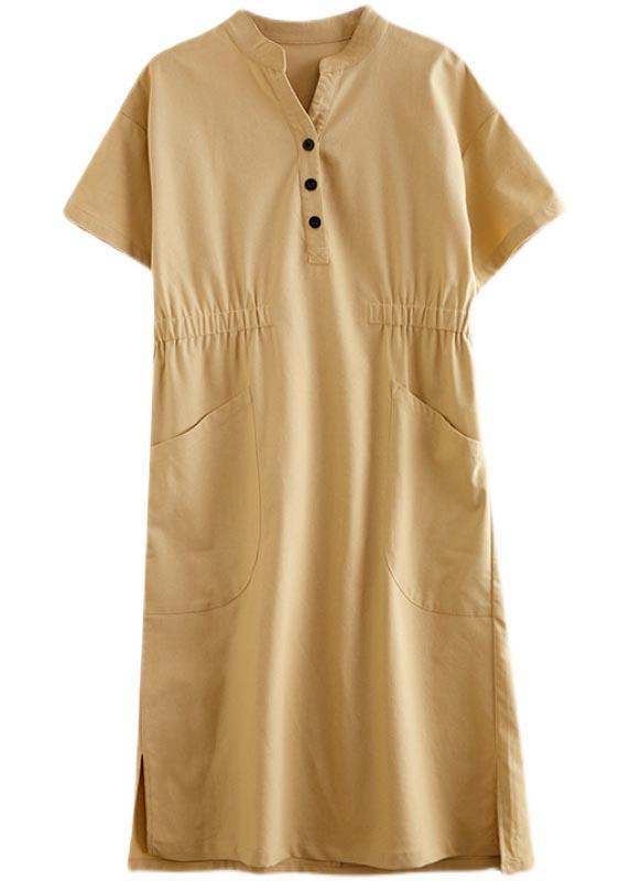 Organic Yellow Cinched Pockets Summer Cotton Dress