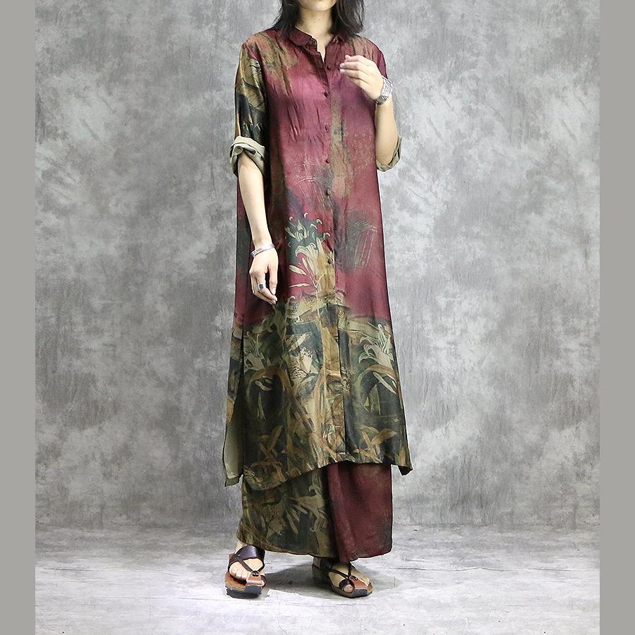 Organic wide leg pant silk Tunics plus size red prints Dresses summer two pieces