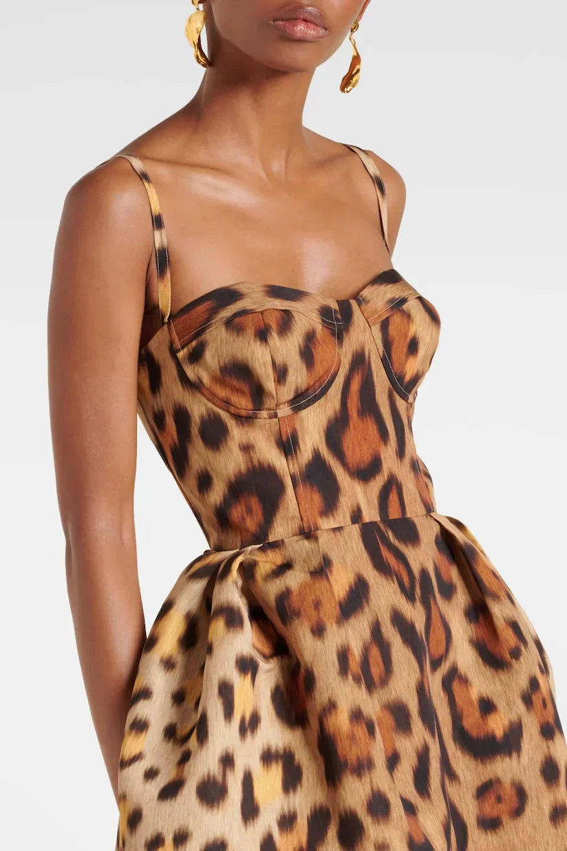 Animal - print Bustier Midi Dress