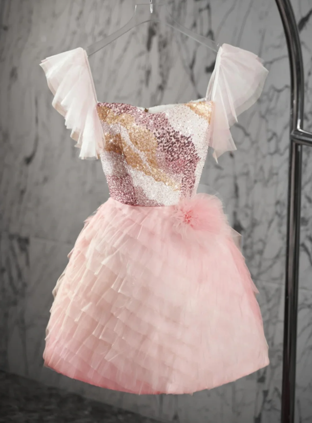 Cute Pink Tulle Sequin Short Party Dress Graduation Homecoming Dress