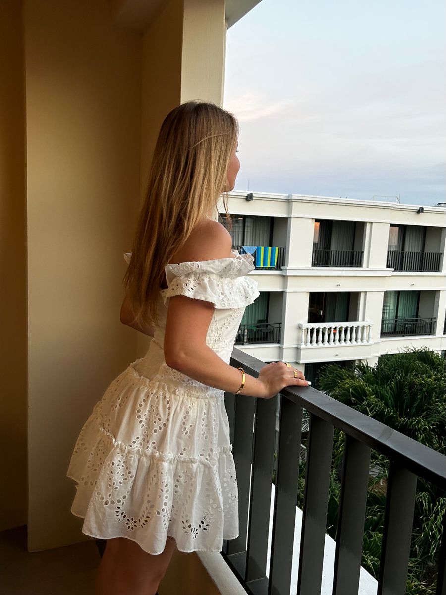 Sweet White One-shoulder Neckline Ruffled Hollow Embroidery A-line Birthday Skirt Homecoming Dress - View 6 | VelvetHem