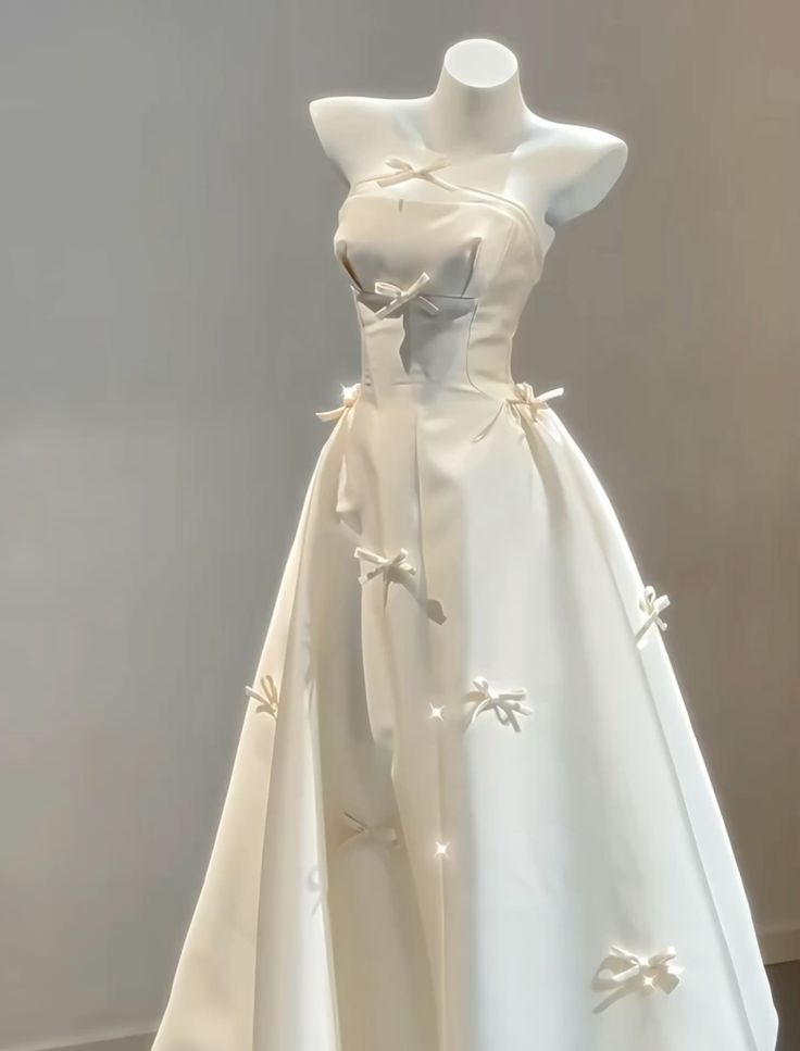 Sweet And Elegant Ivory A-line Tube Top Bow Satin Long Prom Dress Evening Dress - View 2 | VelvetHem