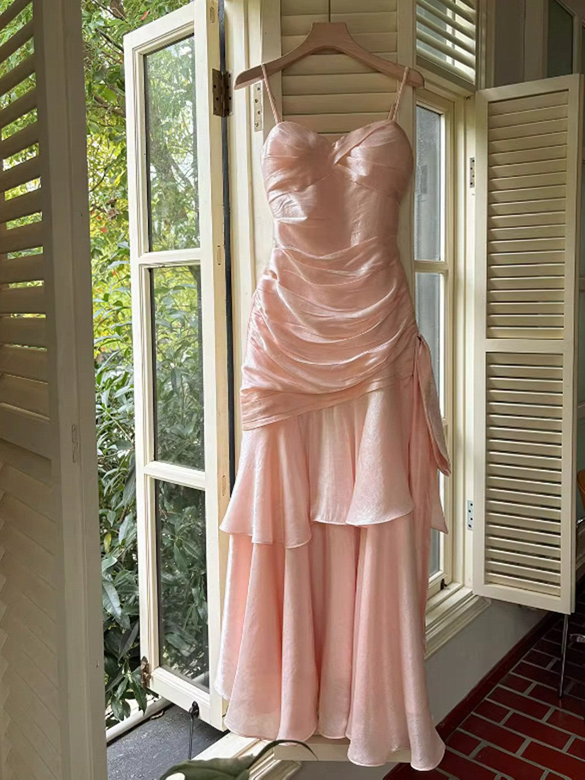 Sweet Pink Mermaid Strapless Pleated Tiered Satin Prom Dress Evening Dress Bridesmaid Dress - VelvetHem