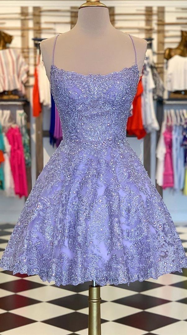 Sweet Lavender Lace Embroidered A-line Birthday Skirt Homecoming Dress - VelvetHem