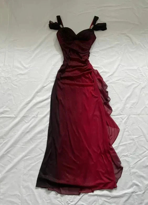 Beautiful A line Straps Ombre Red Long Chiffon Prom Dress P1284 - VelvetHem