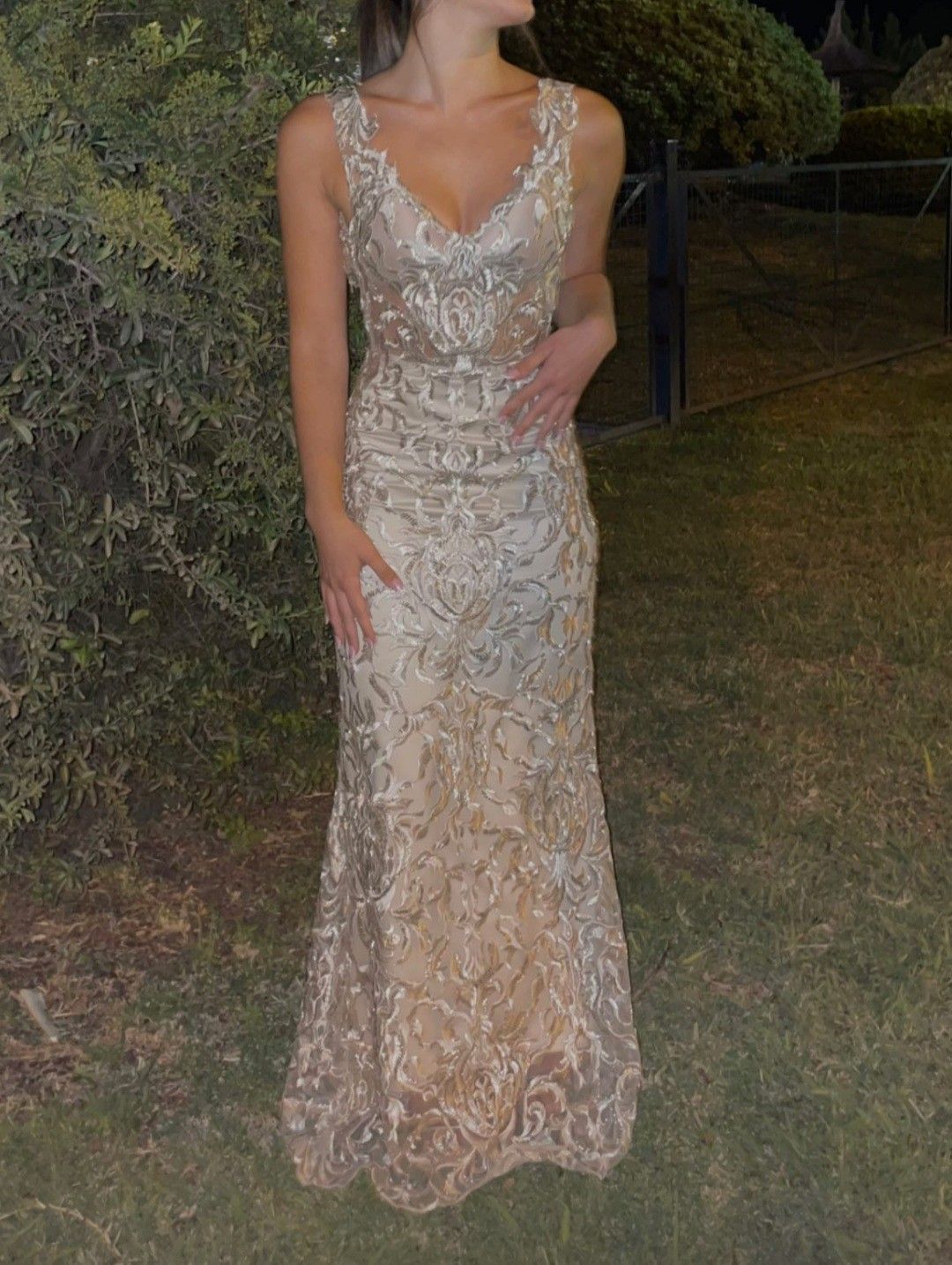 Vintage Champagne Gold Mermaid Deep V Backless Embroidered Tulle Long Prom Dress Evening Dress - VelvetHem