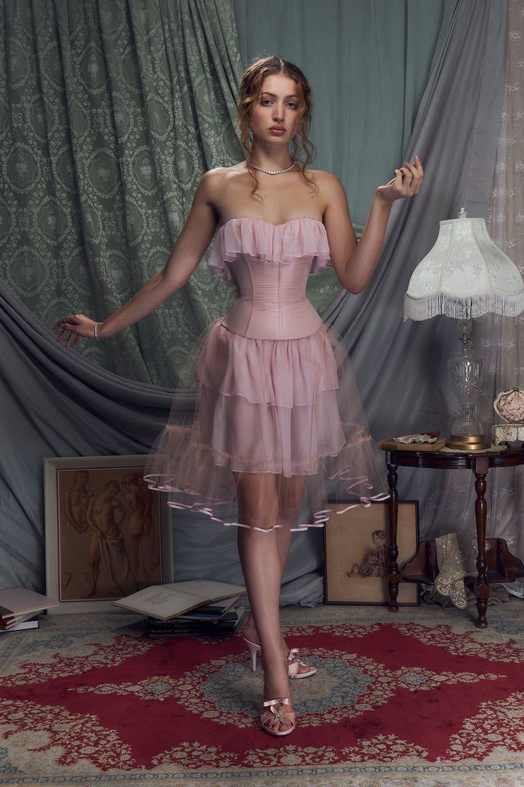 Retro Palace Light Pink Ruffled Tulle A-line 17th Birthday Homecoming Dress - VelvetHem