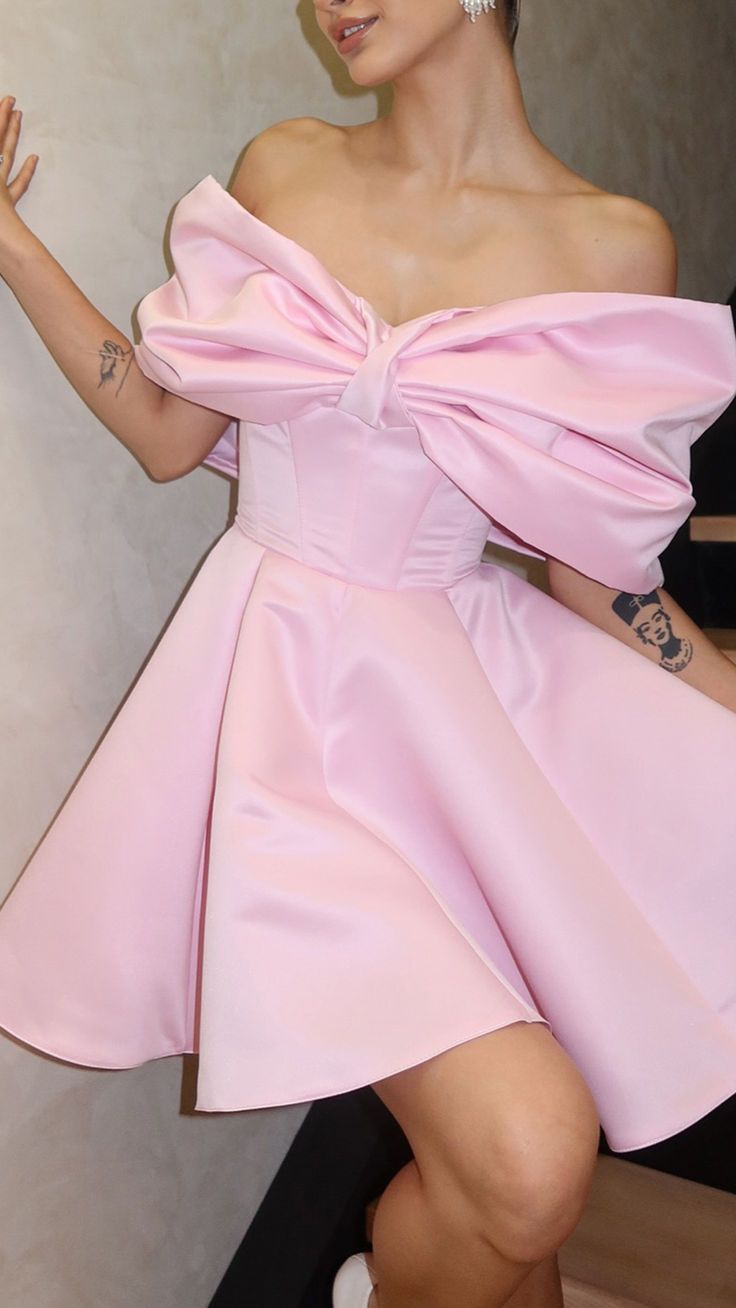 Sweet Pink One-shoulder Bow Waist A-line Satin Birthday Skirt Homecoming Dress - VelvetHem