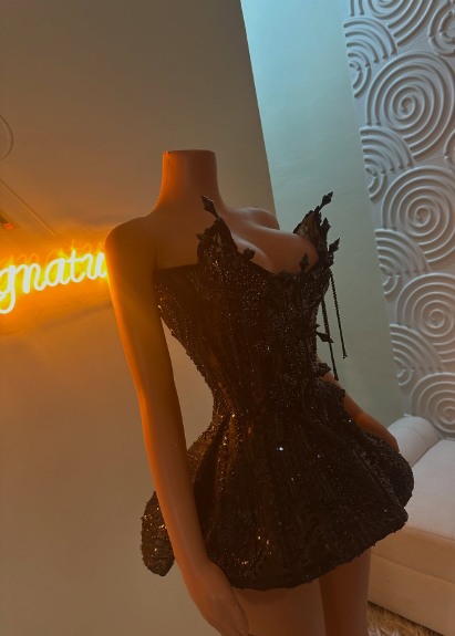 Gorgeous Black Sleeveless Spiked Sequined Tassel Chain A-line 17th Birthday Homecoming Dress - View 3 | VelvetHem