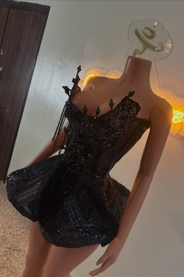 Gorgeous Black Sleeveless Spiked Sequined Tassel Chain A-line 17th Birthday Homecoming Dress - View 4 | VelvetHem