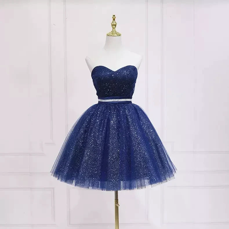 Cute Blue Shiny Short Homecoming Dress s47 (ZD12604)