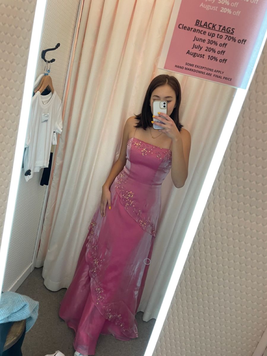 Vintage Rose Pink A-line Sequined Organza Long Prom Dress Evening Dress - View 2 | VelvetHem