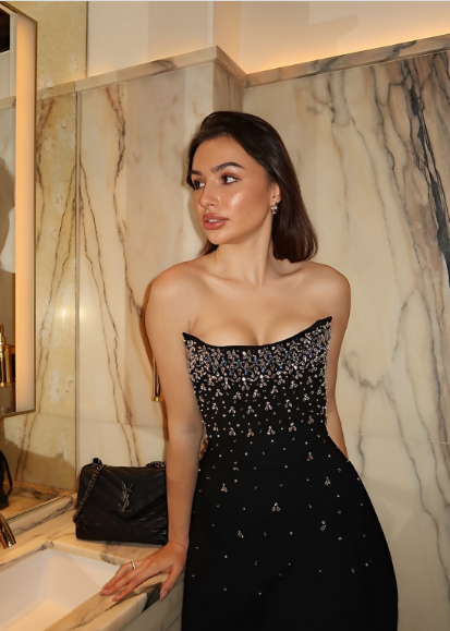 Gorgeous Black Sleeveless Diamond Embellished Waist A-line Satin Birthday Party Homecoming Dress - View 6 | VelvetHem