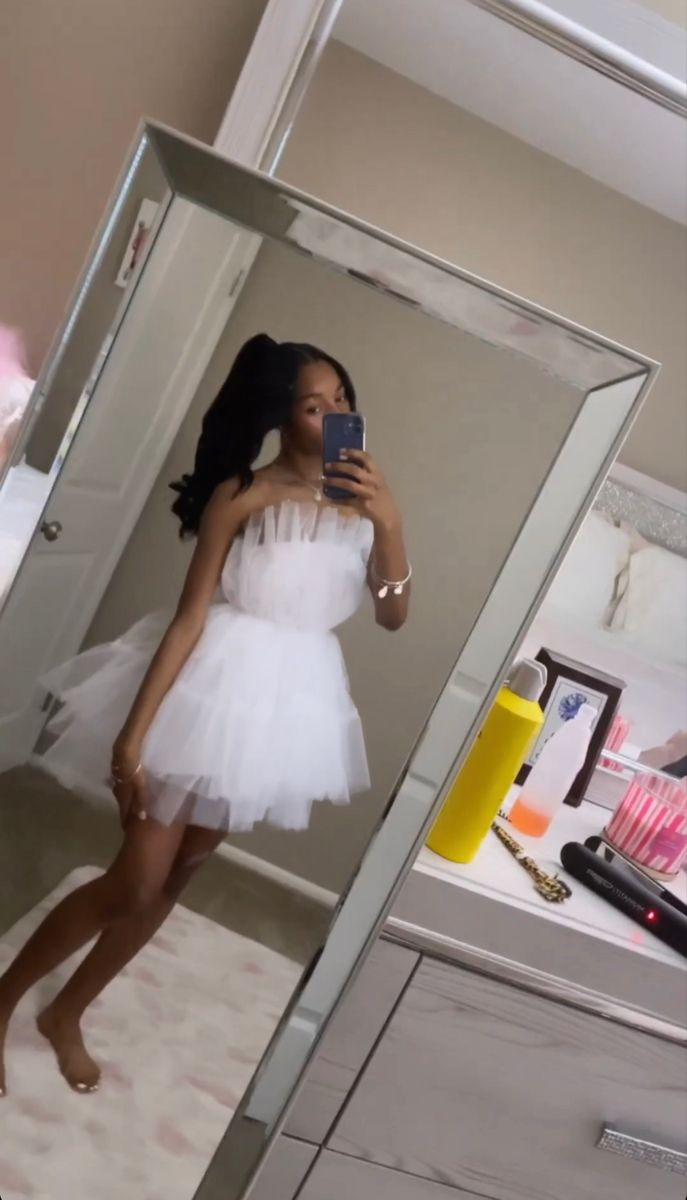Lovely White A-line Tulle Homecoming Dress 18th Birthday Outfit Y5425 - VelvetHem