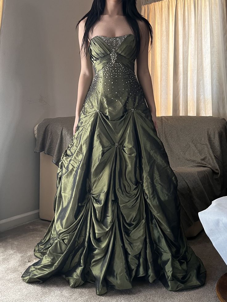 Vintage Blue A-line Strapless Satin Long Prom Evening Dress