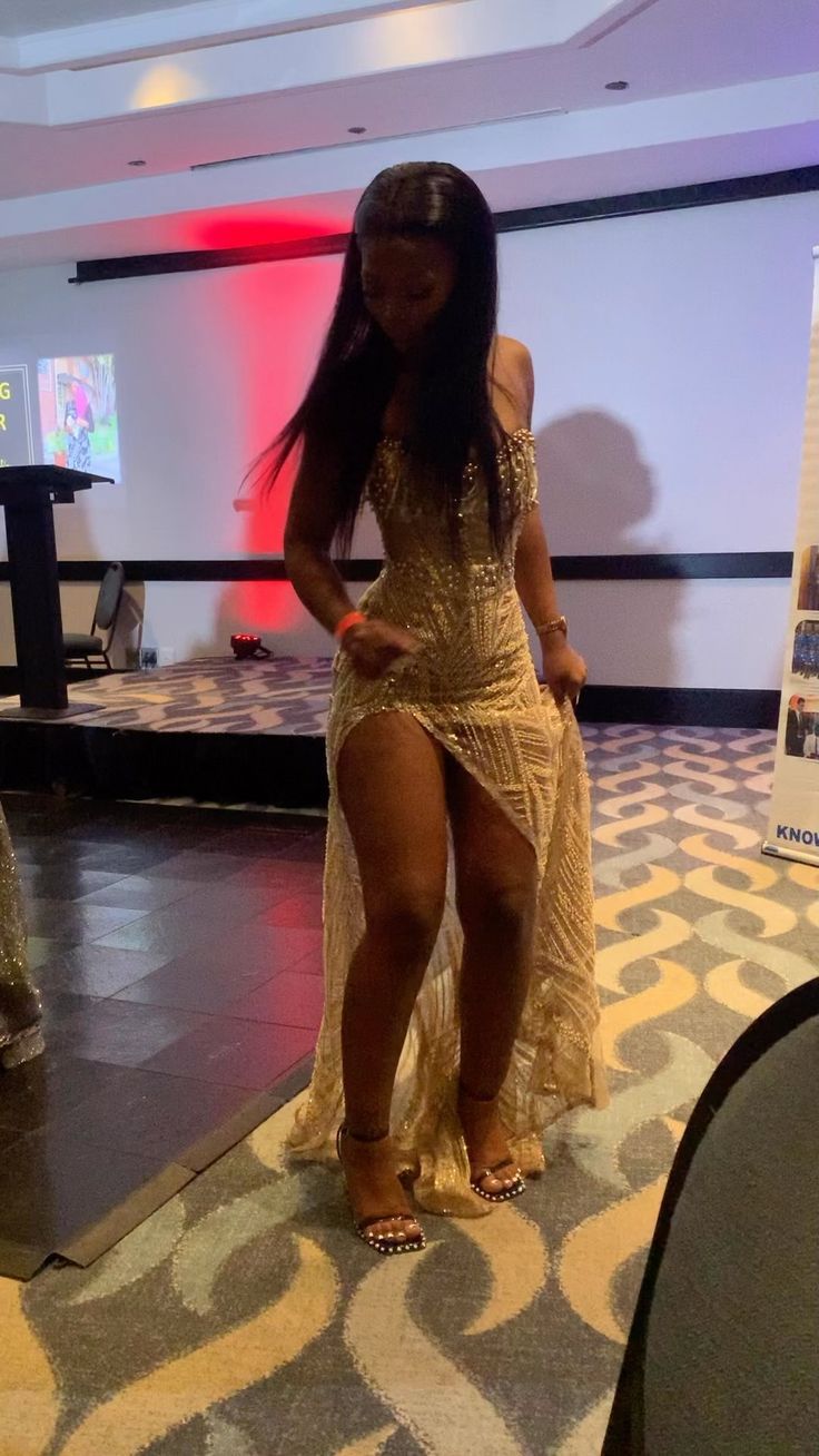 Gorgeous Champagne Gold High-slit Strapless Beaded Sequined Prom Dress Evening Dress - VelvetHem
