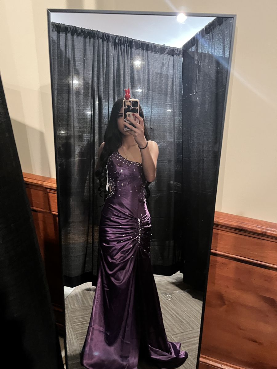 Vintage Deep Purple Mermaid One-shoulder Satin Long Prom Dress Evening Dress - VelvetHem