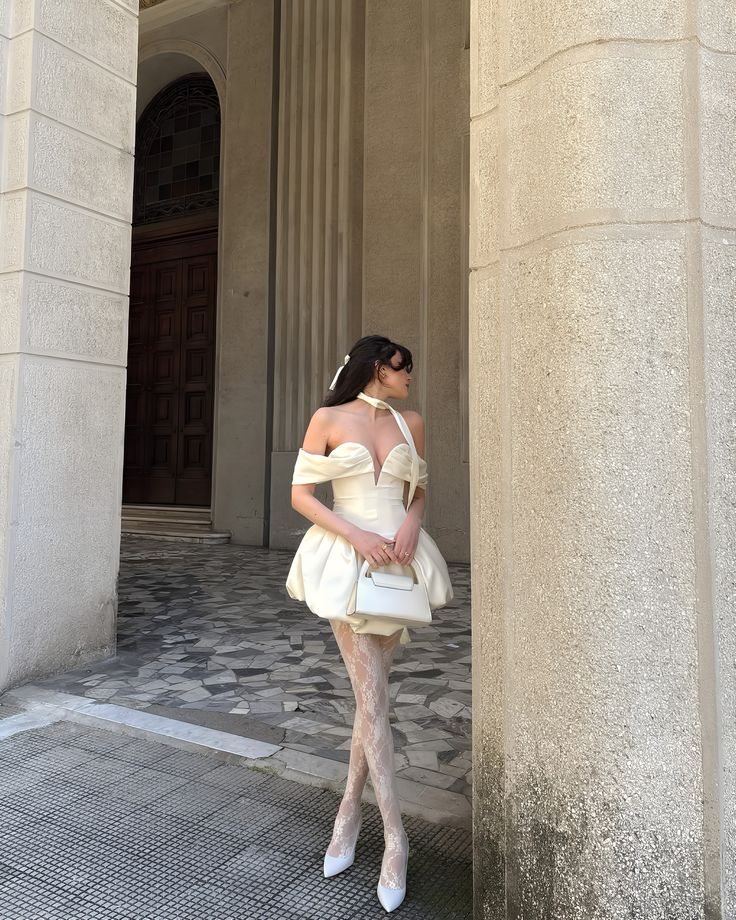 Elegant White Off-the-shoulder Deep V Bud Satin 17th Birthday Homecoming Dress - View 3 | VelvetHem