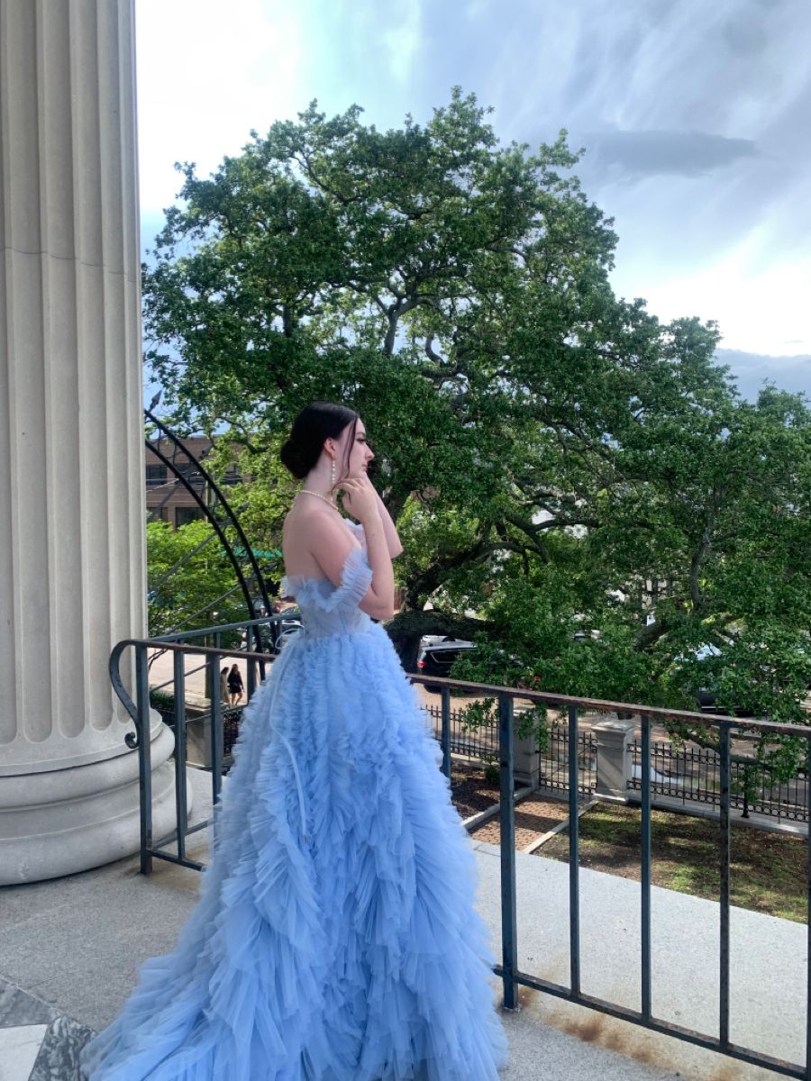 Fantasy Princess Light Blue Off-shoulder Layered Tulle Ball Gown Evening Dress - View 5 | VelvetHem