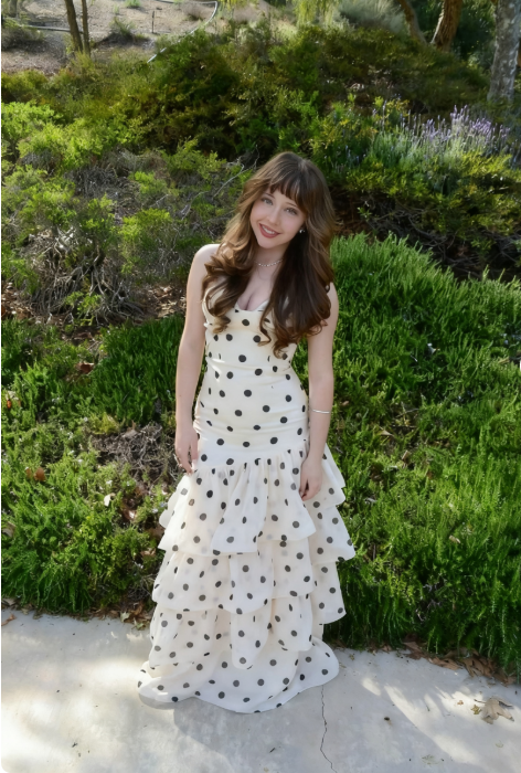 Sweet Milky White Polka Dot Layered Chiffon Long Prom Dress Evening Dress - VelvetHem