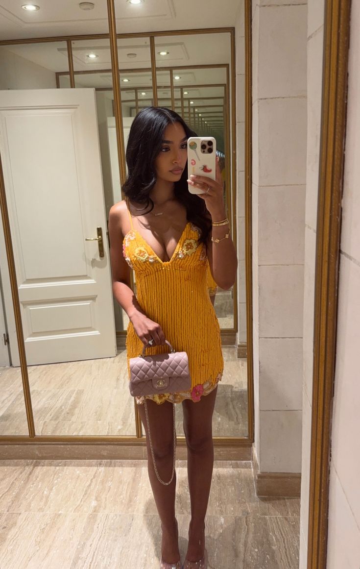 Sexy Yellow Deep V Suspender Embroidered Bodycon Sequined 17th Birthday Homecoming Dress - VelvetHem