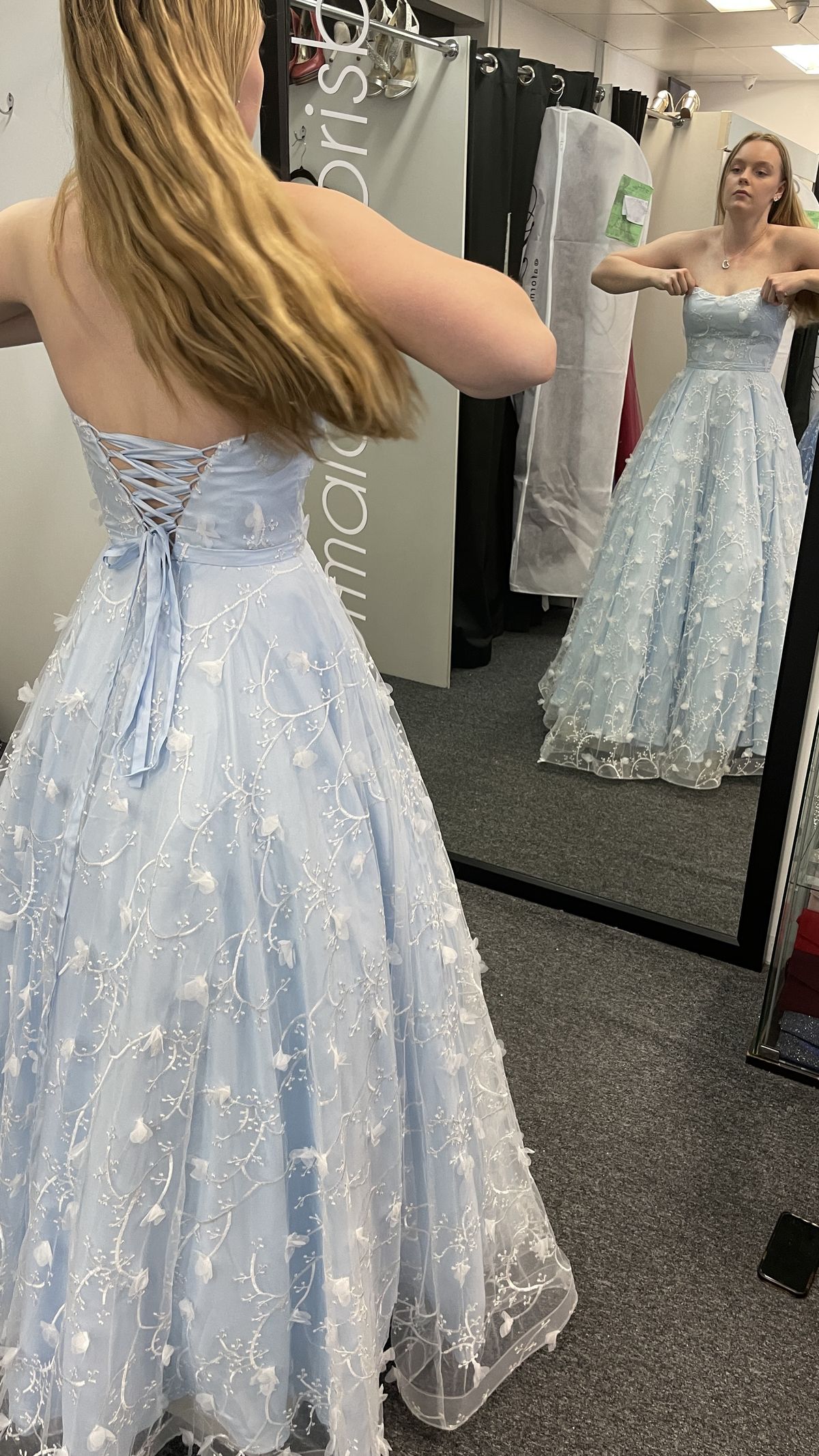 Elegant Light Blue A-line Strapless Embroidered Tulle Long Prom Dress Evening Dress - VelvetHem