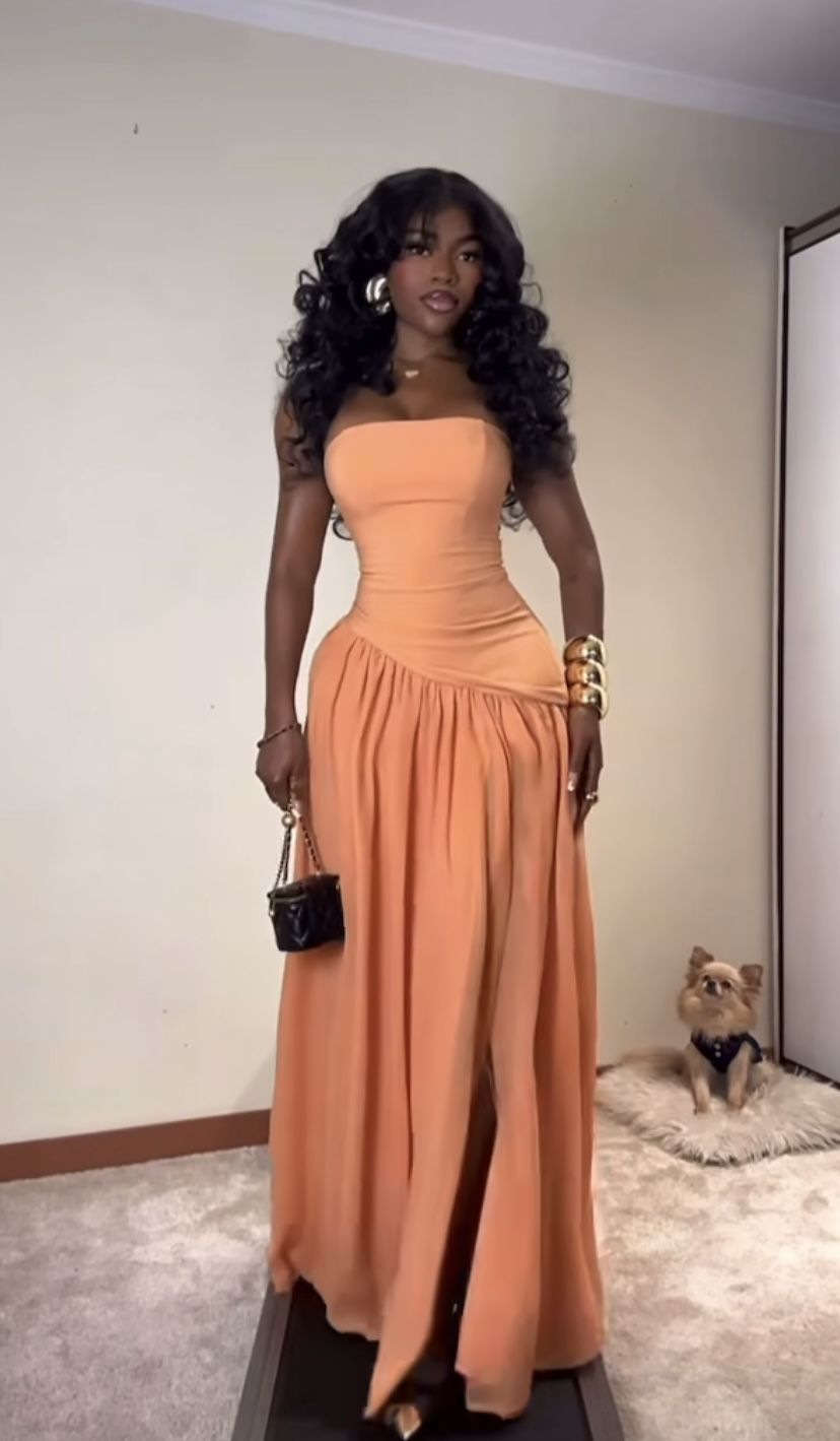 Simple Orange A-line Strapless Chiffon Long Prom Dress Evening Dress - VelvetHem