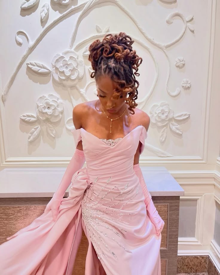 Elegant Pink Mermaid Off-shoulder Slit Satin Long Prom Dress Evening Dress - VelvetHem